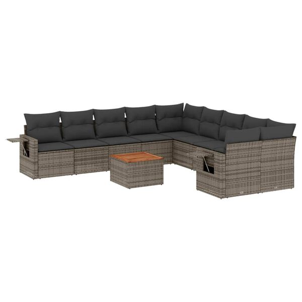 vidaXL Set Divani da Giardino 11 pz con Cuscini in Polyrattan Grigio