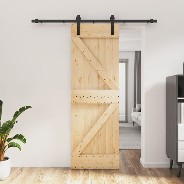 vidaXL Porta Scorrevole con Set Hardware 70x210 cm Legno Massello Pino