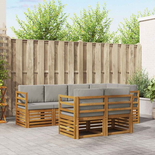 vidaXL Set divano sezionale con cuscino 7 pcs Grigio Naturale e Chiaro