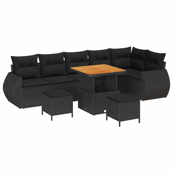 vidaXL Set Divano da Giardino 9 pcs Nero polyrattan