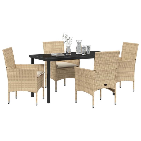 vidaXL Set da Pranzo per Giardino con cuscino 5 pcs Beige polyrattan
