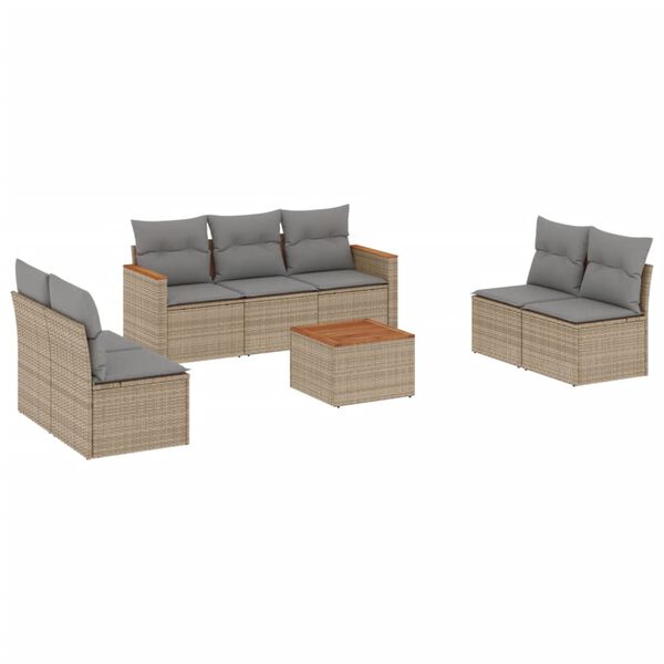 vidaXL Set Divano da Giardino 8 pz con Cuscini Beige Misto Polyrattan