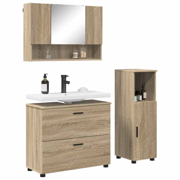 vidaXL Set di mobili per il bagno con cassetto 3 pcs Rovere Sonoma