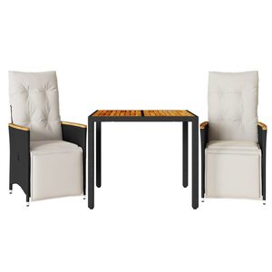 vidaXL Set Bistr&ograve; da Giardino 3 pz con Cuscini in Polyrattan Nero