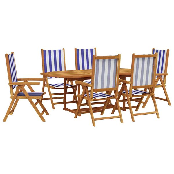 vidaXL Set Pranzo Giardino 7pz Blu e Bianco Tessuto e Legno Massello