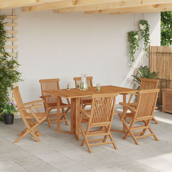 vidaXL Set da Pranzo per Giardino 7 pcs Marrone 150 x 90 x 75 cm