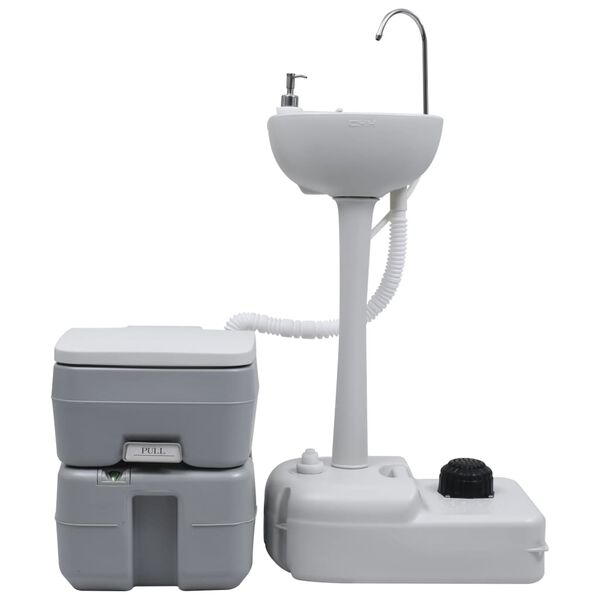 vidaXL Set WC Portatile da Campeggio e Lavandino con Supporto Grigio