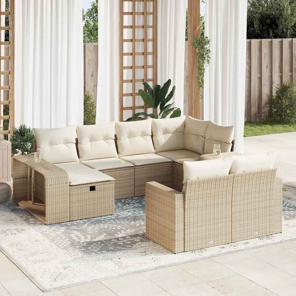 vidaXL Set Divano da Giardino 10 pz con Cuscini Beige in Polyrattan