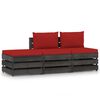 vidaXL Set Salotto da Giardino 3pz con Cuscini Legno Impregnato Grigio