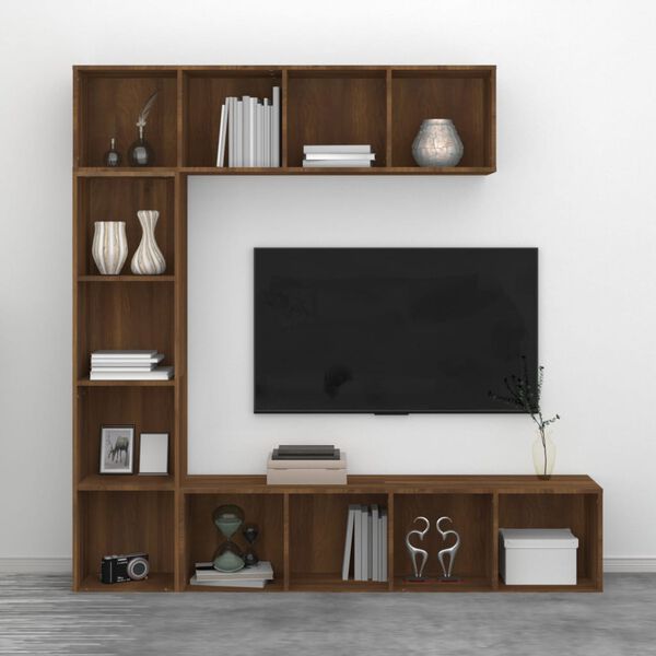 vidaXL Set Mobili Libreria / Porta TV 3pz Rovere Marrone 180x30x180 cm