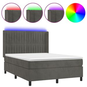 vidaXL Letto a Molle con Materasso e LED Grigio Scuro 140x200 cm