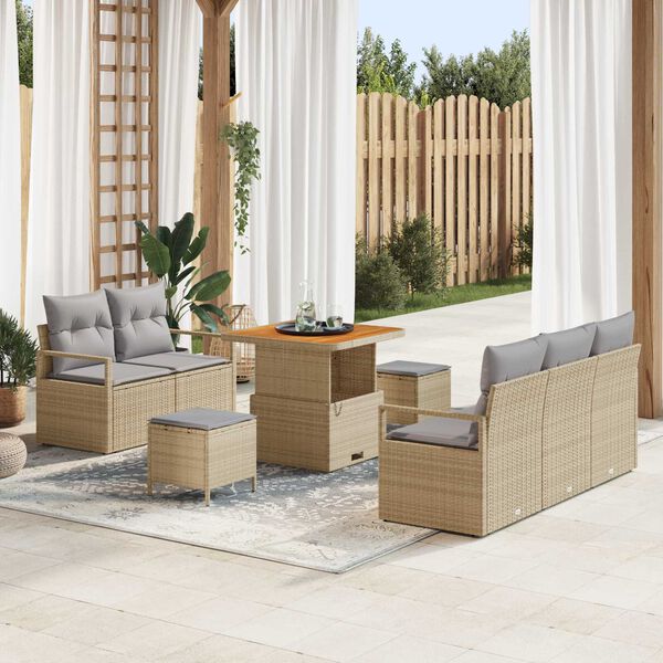 vidaXL Set Divano da Giardino con cuscino 8 pcs Beige polyrattan