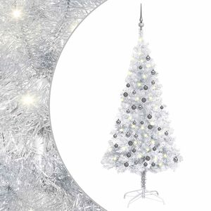 vidaXL Albero di Natale Preilluminato con Palline Argento 120 cm PET