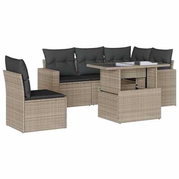 vidaXL Set Divano da Giardino 6pz con Cuscini Grigio Chiaro Polyrattan
