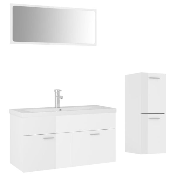 vidaXL Set Mobili da Bagno Bianco Lucido in Legno Multistrato