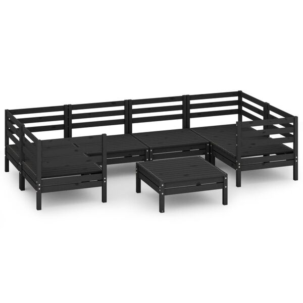 vidaXL Set Salotto da Giardino 7 pz Nero in Legno Massello di Pino