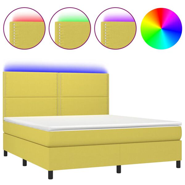 vidaXL Letto a Molle con Materasso e LED Verde 180x200 cm in Tessuto