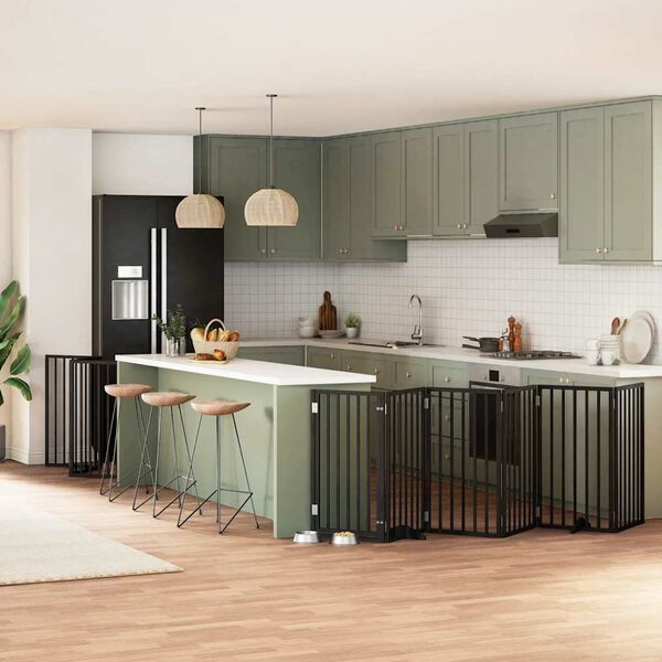 vidaXL Cancello Cani Porta Pieghevole Nero 12 Pannelli 600 cm Pioppo