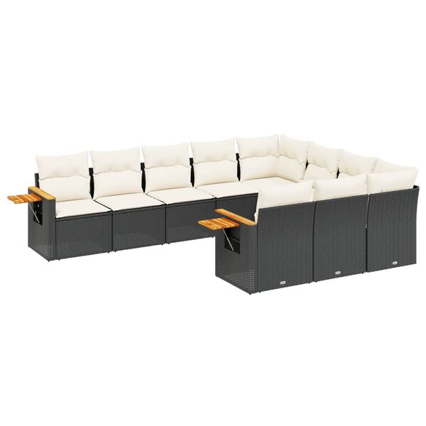 vidaXL Set Divani da Giardino 10pz con Cuscini in Polyrattan Nero