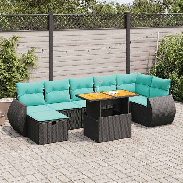 vidaXL Set Divani da Giardino con Cuscini 8 pz Nero Polyrattan Acacia