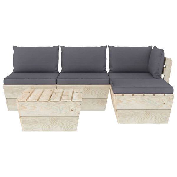vidaXL Set Divani da Giardino su Pallet 5 pz con Cuscini Legno Abete