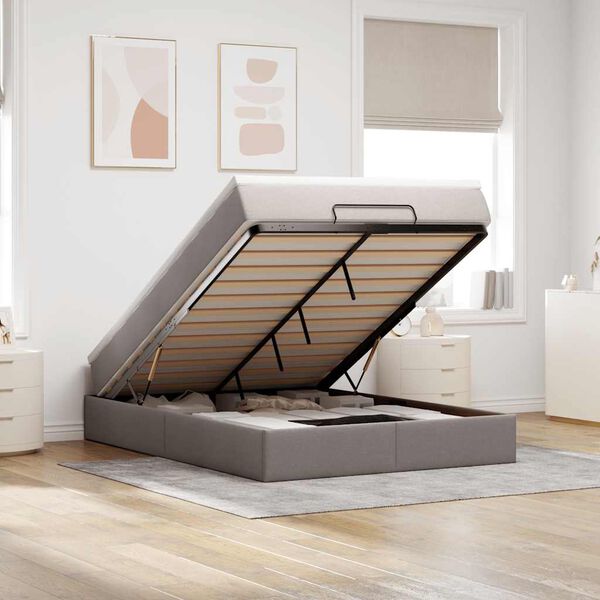 vidaXL Struttura Letto Pouf con Materasso Tortora 140x200cm in Tessuto