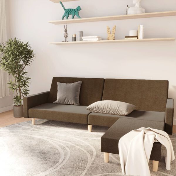 vidaXL Divano Letto a 2 Posti con Poggiapiedi Marrone in Tessuto