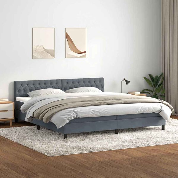vidaXL Letto a Molle con Materasso e LED Grigio Scuro 180x220 cm Velluto