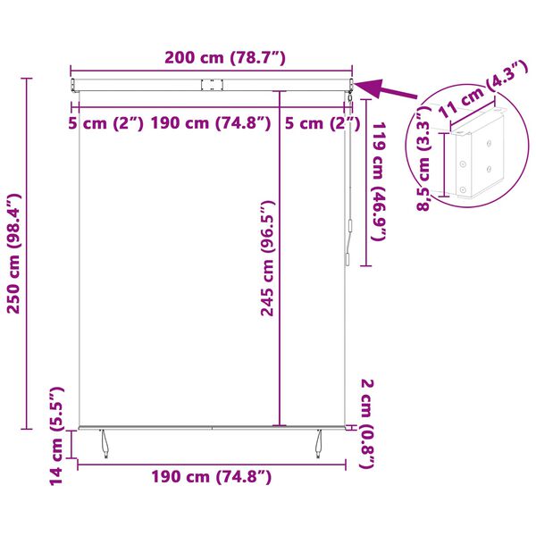 vidaXL Tenda a rullo con tende Crema 200 x 250 cm Tessuto e Alluminio