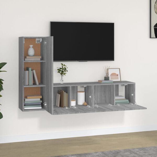 vidaXL Set Mobili Porta TV 3 pz Grigio Sonoma in Legno Multistrato