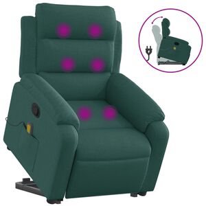vidaXL Poltrona Alzapersona Massaggiante Verde Scuro in Tessuto