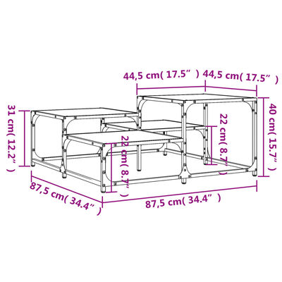 vidaXL Tavolino Salotto Grigio Sonoma 87,5x87,5x40cm Legno Multistrato