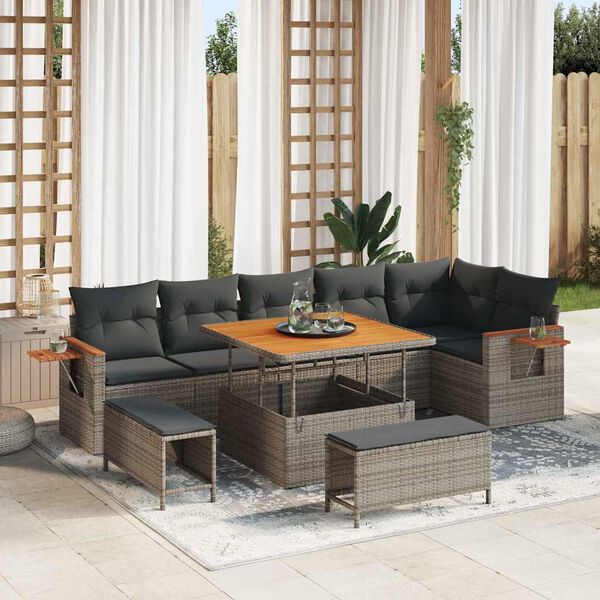 vidaXL Set Divano da Giardino con cuscino 11 pcs Grigio polyrattan