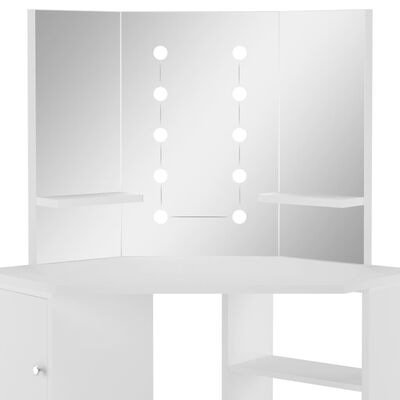 vidaXL Toeletta Tavolino da Trucco ad Angolo con Luce LED Bianco