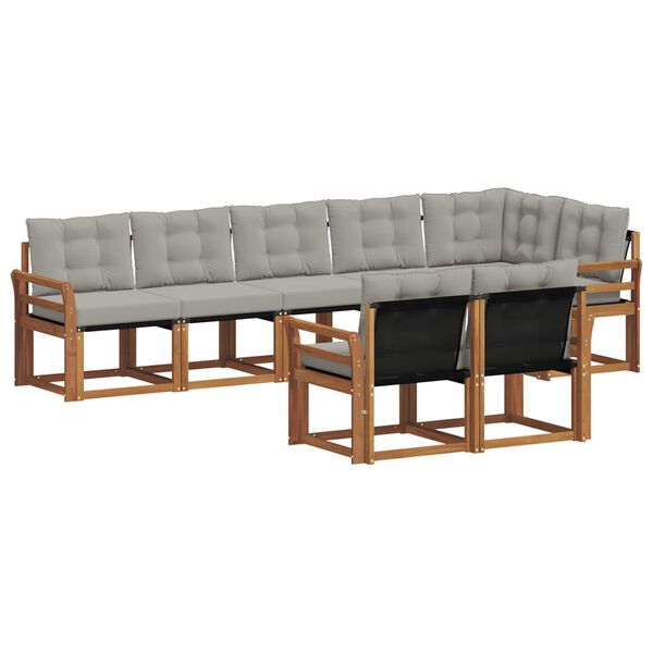 vidaXL Set di divani da esterno 8 pcs Grigio Naturale e Chiaro
