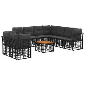vidaXL Set di divani da esterno 10 pz Nero e Grigio scuro Poliestere