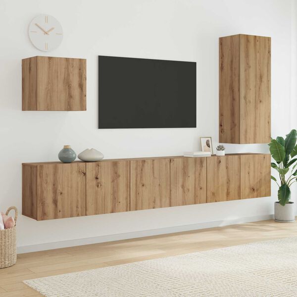 vidaXL Unit&agrave; TV da Parete 5 pcs Rovere artigianale Legno multistrato