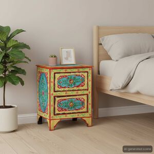 vidaXL Comodino Dipinto a Mano 40x30x50 cm in Legno Massello di Mango