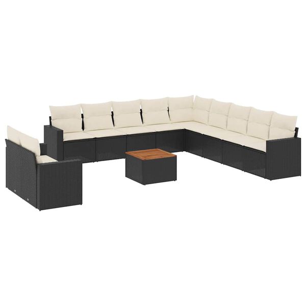 vidaXL Set Divani da Giardino 12 pz con Cuscini Nero in Polyrattan