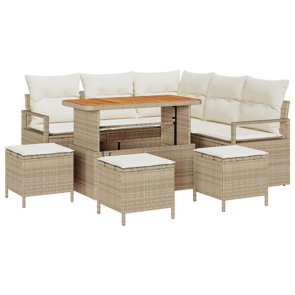 vidaXL Set Divano da Giardino con cuscino 9 pcs Beige Poly Rattan