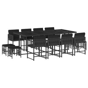 vidaXL Set da Pranzo da Giardino 13pz con Cuscini Nero in Polyrattan