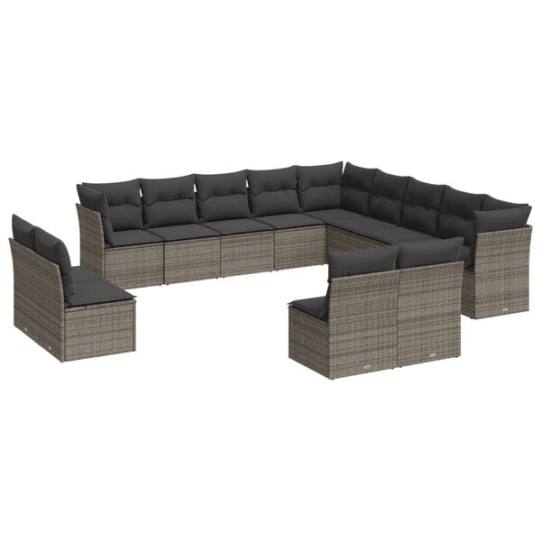 vidaXL Set Divani da Giardino 13 pz con Cuscini Grigio in Polyrattan