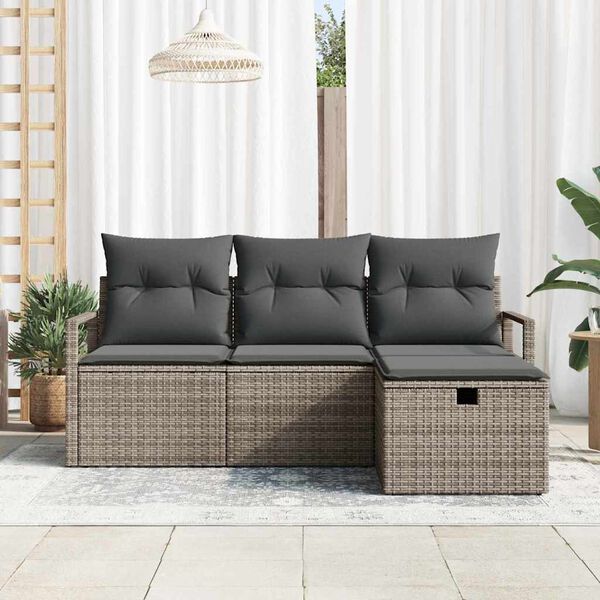 vidaXL Set di divani con cuscino 4 pcs Grigio polyrattan