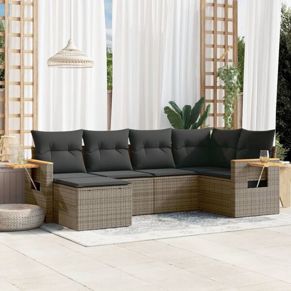 vidaXL Set Divano da Giardino 6 pz con Cuscini Grigio in Polyrattan
