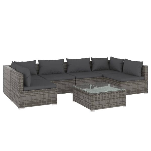 vidaXL Set Divani da Giardino 7 pz con Cuscini in Polyrattan Grigio