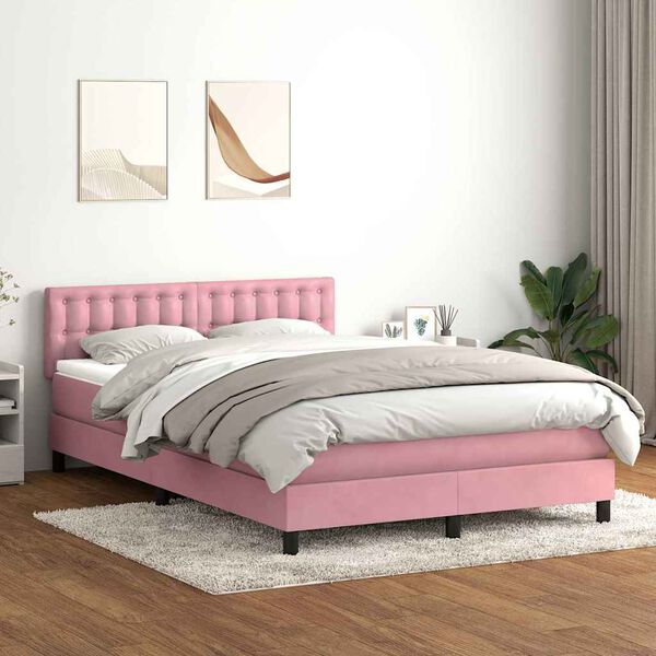 vidaXL Giroletto a Molle con Materasso Rosa 140x210 cm in Velluto