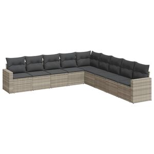 vidaXL Set Divano da Giardino 9pz con Cuscini Grigio Chiaro Polyrattan