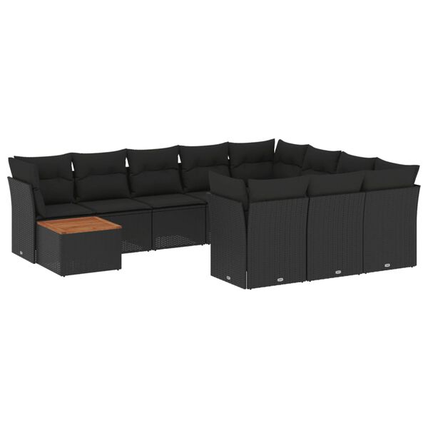 vidaXL Set Divani da Giardino 11 pz con Cuscini in Polyrattan Nero