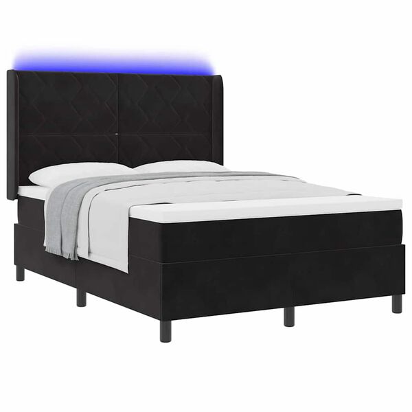 vidaXL Letto con Box Springs LED e Materasso Nero 140 x 190 cm Velluto