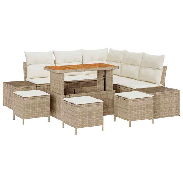 vidaXL Set Divano da Giardino con cuscino 9 pcs Beige polyrattan